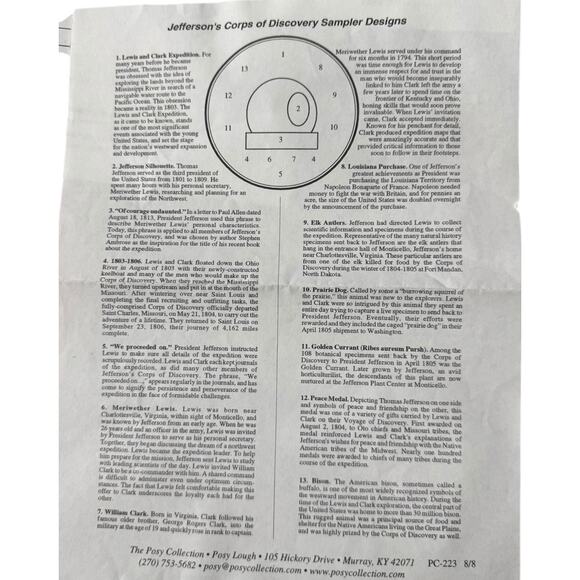 Jefferson’s Corps of Discovery Cross Stitch Kit Posy Collection Lewis & Clark PC - Picture 3 of 7